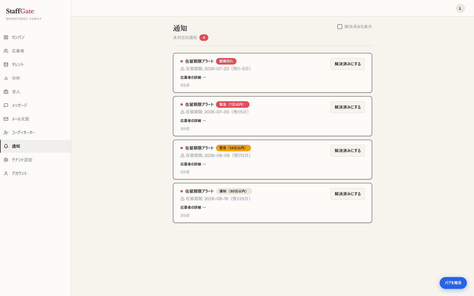 StaffGate の画面
