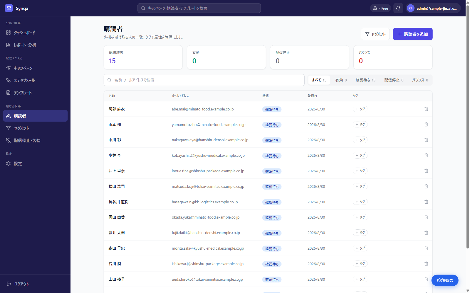 Synqa の画面